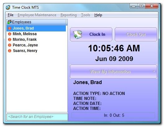 Clocking in and Clocking out with the Employee List Interface