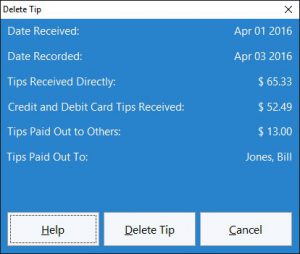 This screen is used to delete an employee tip