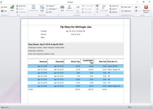 This report shows a summary of the tips received and paid out by the employee over the reporting period.