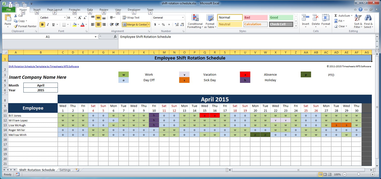 Employee Work Schedule Template Free from www.timeclockmts.com