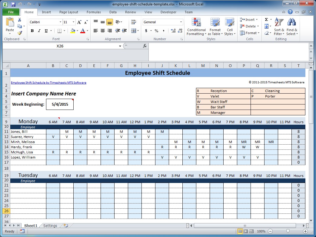 excel template shift schedule