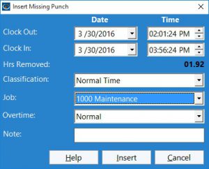 This screen is used to insert a missing time punch into an existing punch.