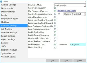 Use this screen to control how employees punch in and out and how Time Clock MTS looks.