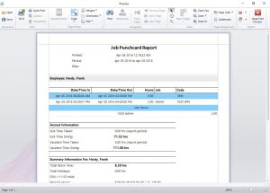 This report shows a detailed listing of time punches and the jobs worked for each.