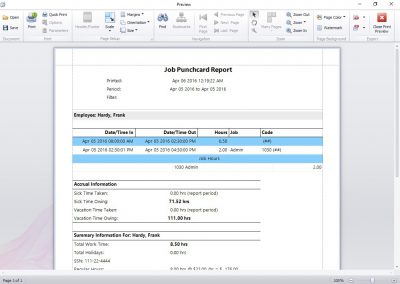 Job Punchcard Report