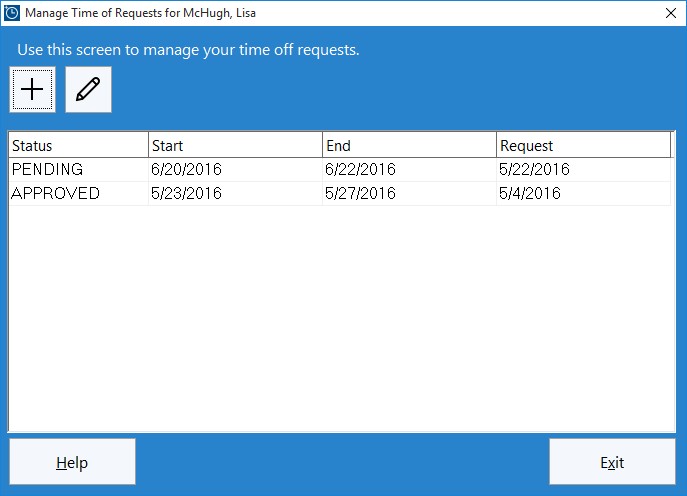 The Employee Time Off Request Management Screen