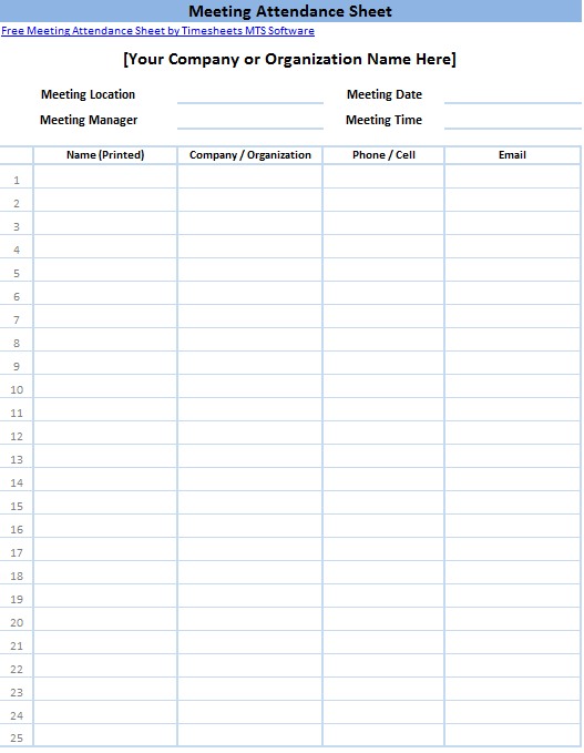 Printable Sign In Sheet Templates