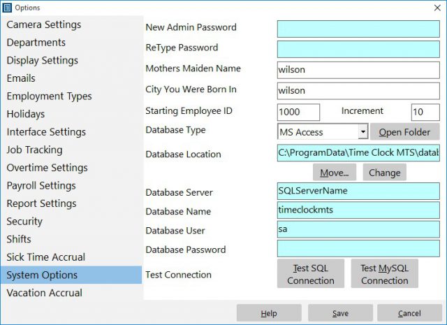 Figure 1 - The System Options Screen