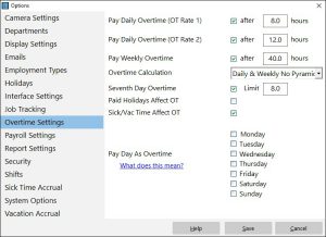 The Overtime Settings Screen