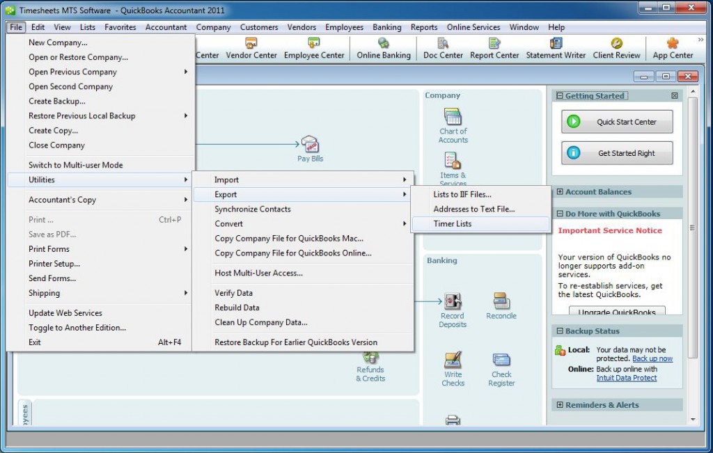 Create a QuickBooks Timer Lists File Time Clock MTS