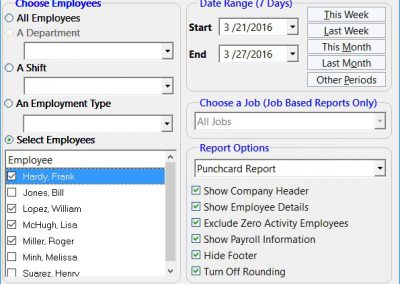 The Payroll Reports Configuration Screen