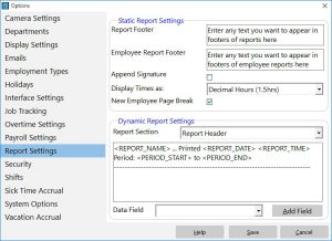 The Report Settings Screen