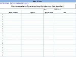 Generic Sign In Sheet