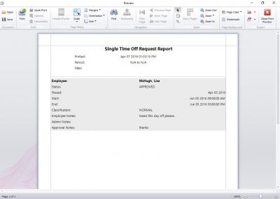 The Single Time Off Request Report