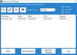 Figure 1 - The Administrator Time Off Requests Screen