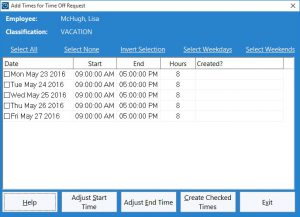 Figure 2 - The Add Times for Time Off Request Screen