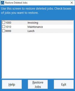 The administrator can use this screen to restore deleted jobs.