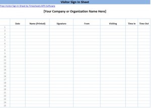 Visitor Sign In Sheet Template Free