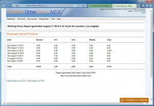 Online Time Clock MTS Working Hours Report